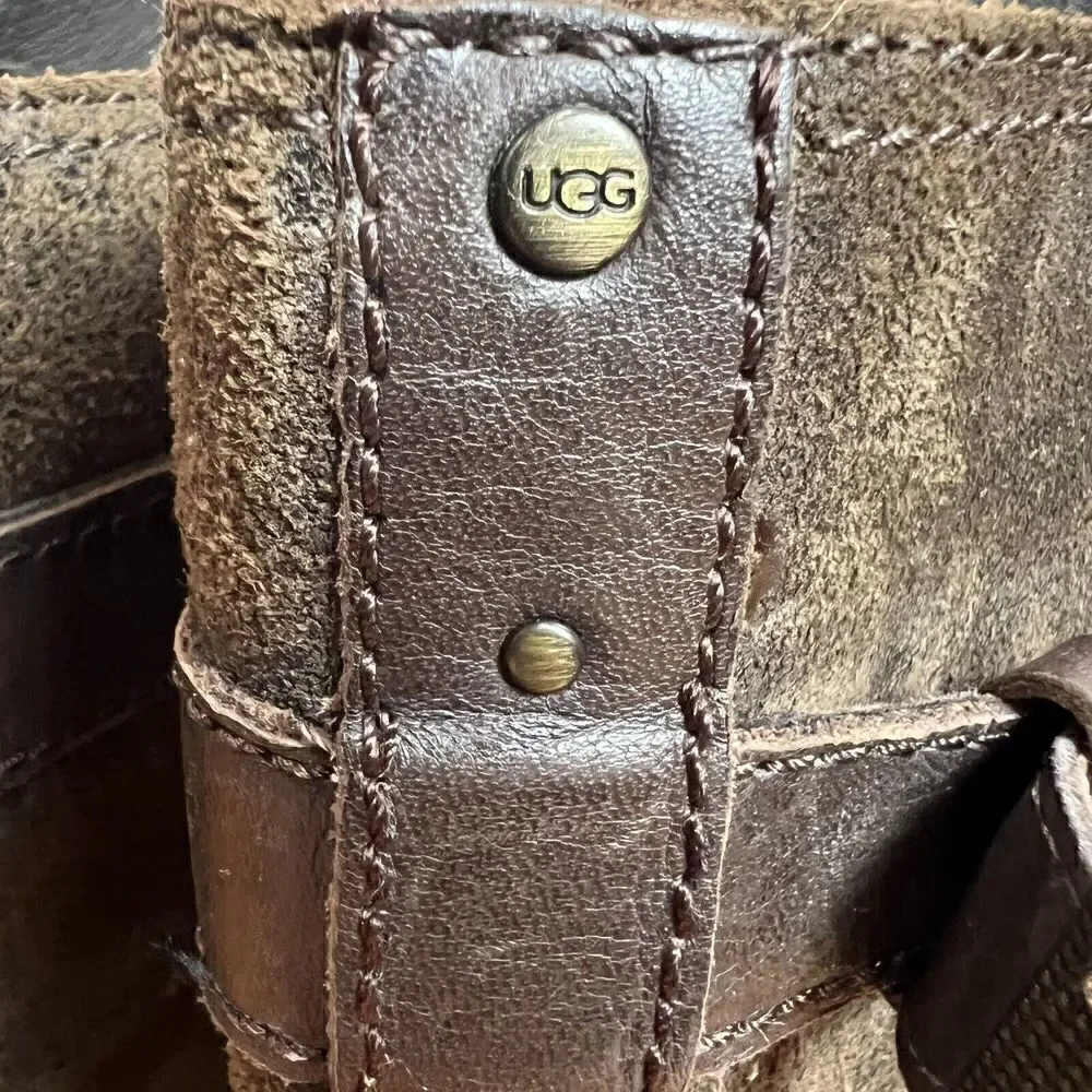 UGG Australia Boots Size 7 Dayle Lodge Brown Oiled Leather Tall Zip Riding